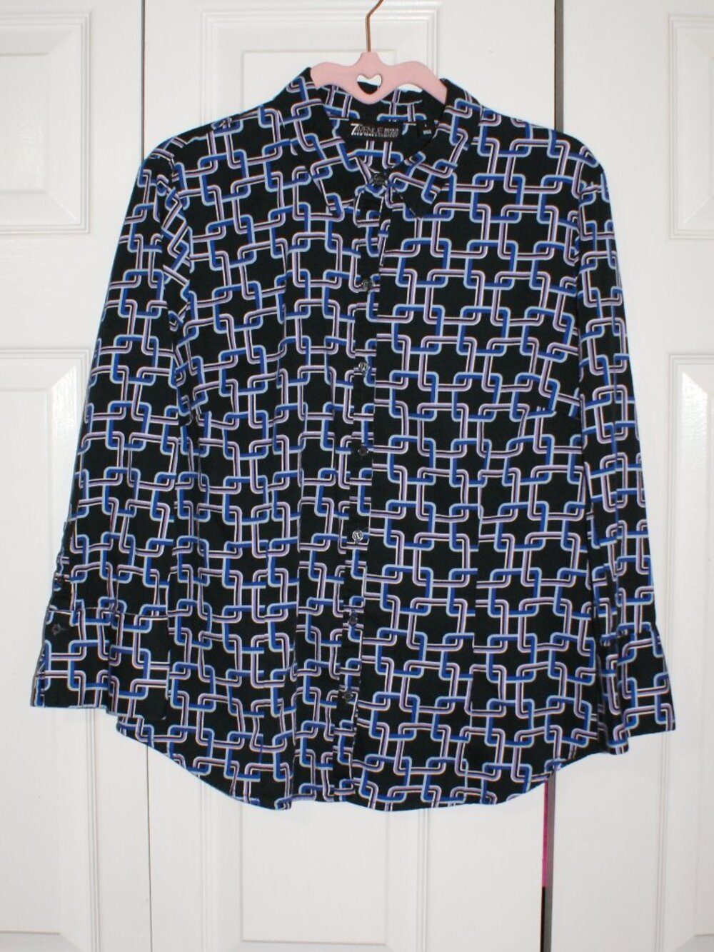 NY&CO 7th Avenue Design Studio Blue/Purple Chain Button Down - Large - LIKE NEW